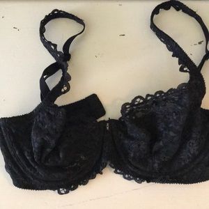 Unlined black lace bra